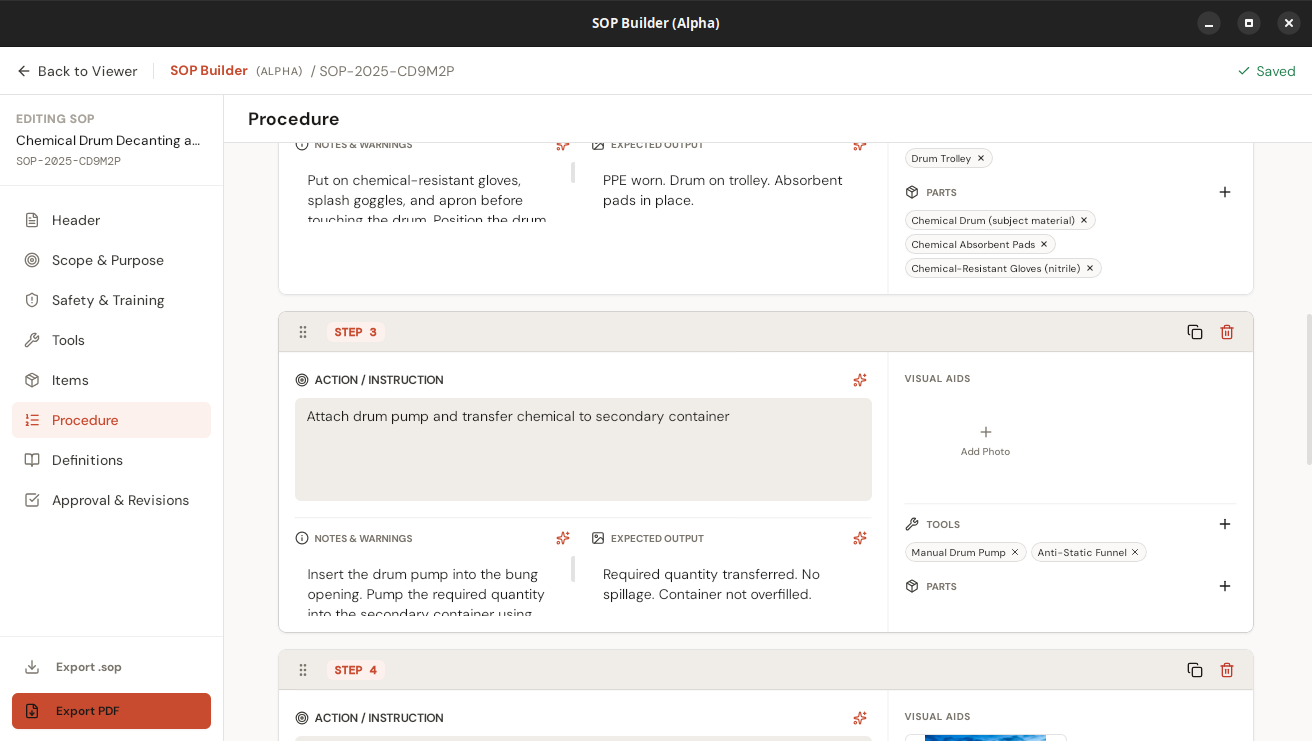 Procedure step editor